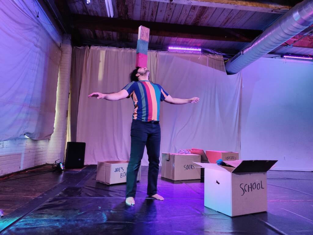 IMG20230829180057 Joseph Ahmed rehearses his solo show ''Half Magic,'' about unpacking his mixed-race childhood, at the Fidget Space, one of the stages of the Cannonball Festiva