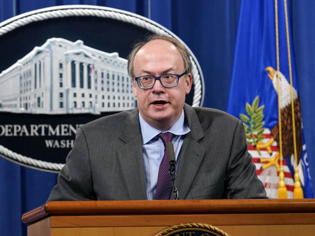 Jeffrey Clark is seen at a press briefing at the Department of Justice