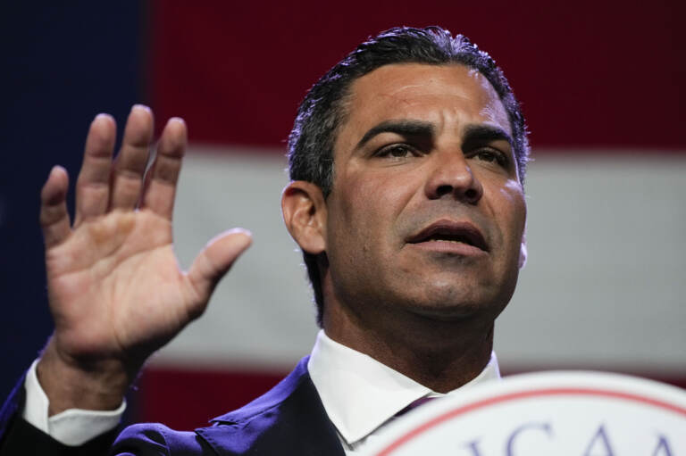 Republican presidential candidate Miami Mayor Francis Suarez speaks at the Republican Party of Iowa's 2023 Lincoln Dinner in Des Moines, Iowa, on July 28.