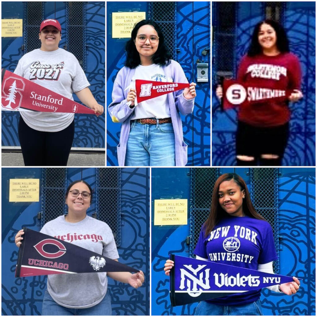 bodine-high-school-graduates-2023-08-22 5 photos of girls holding college flags