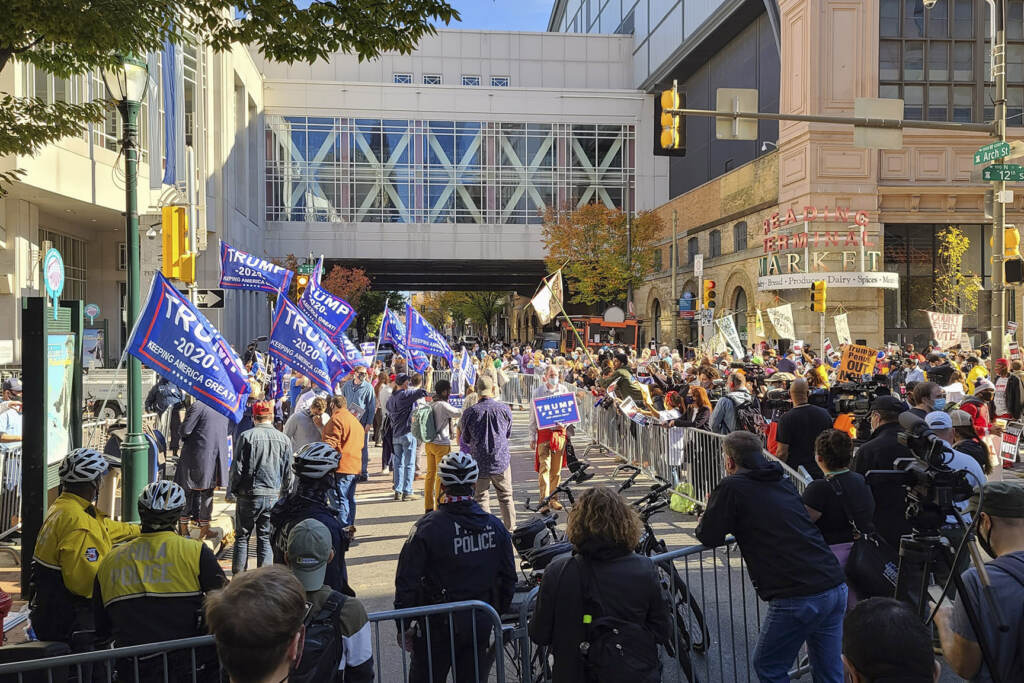 Protesters outside of the convention center