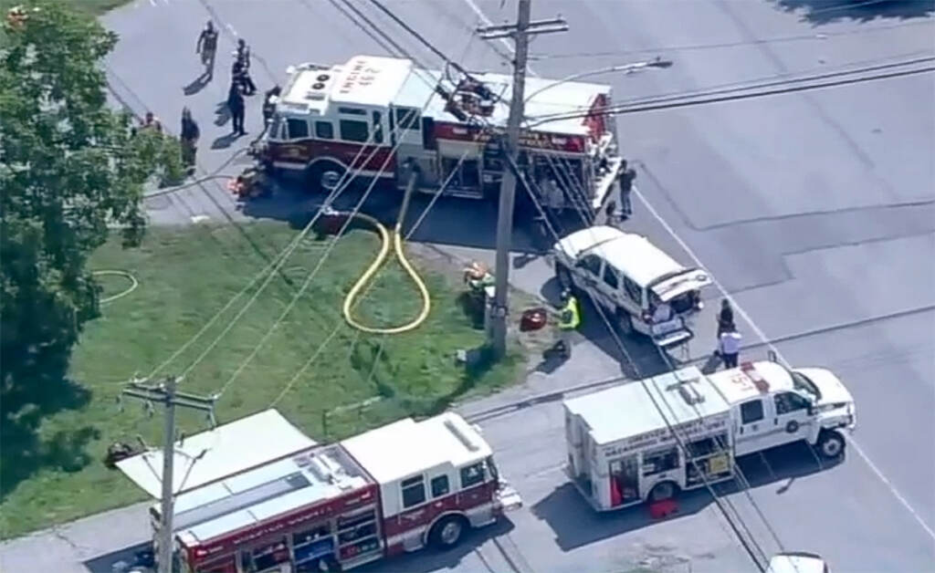 firefighters-spill-downingtown-6abc-2023-08-09 firetrucks responding ata scene