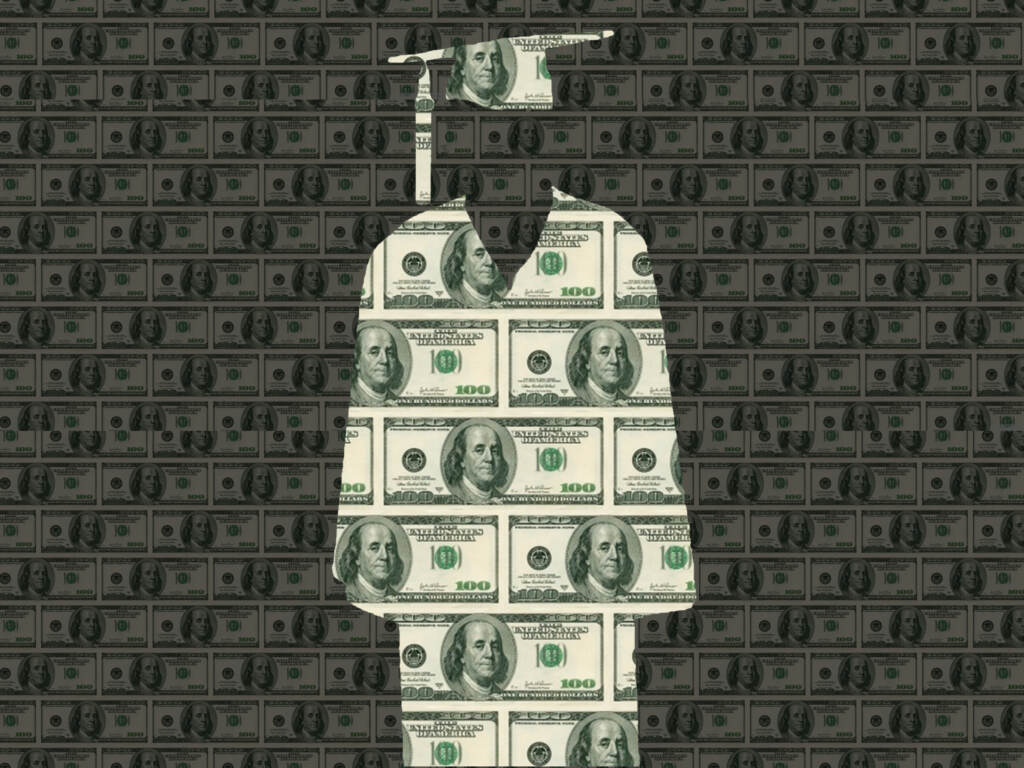 College graduation cap and gown made of $100 bill College graduation cap and gown made of $100 bill