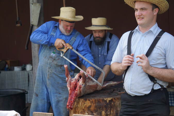 Professional butchers break down a lamb and explain Pennsylvania Dutch cooking traditions. (Emily Rizzo/WHYY)