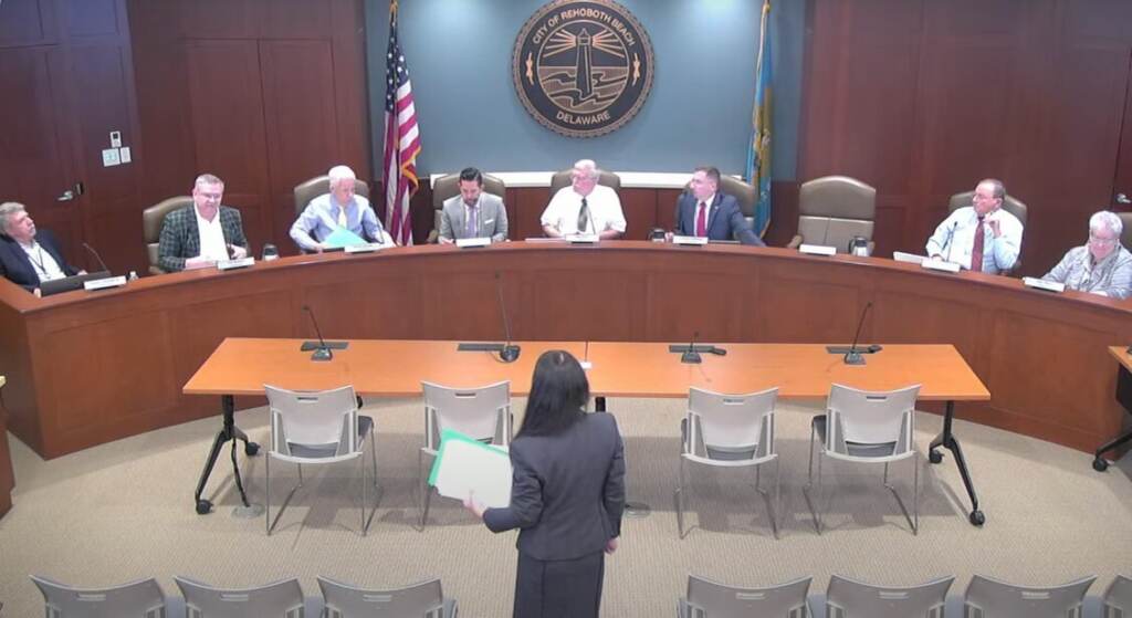 Zoe Patchell speaks in front of the Rehoboth Beach Board of Commissioners