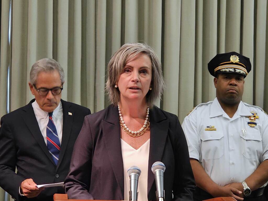 terrorism-press-conference-t-macdonald-2023-08-14 Jacqueline Maguire speaking at a podium