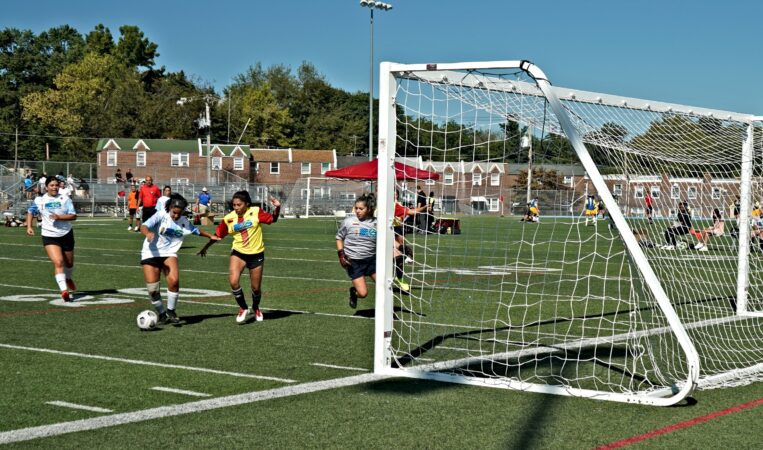 A player on the Argentina women's Unity Cup team lines up to score