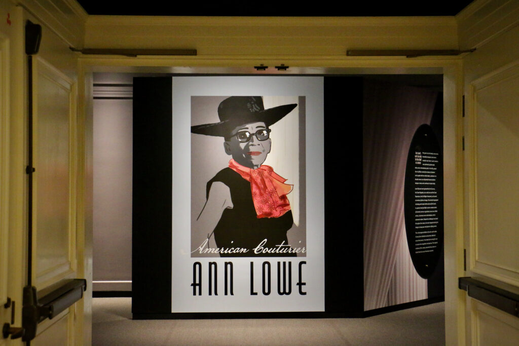 A portrait of Ann Lowe is displayed in an entrance at Winterthur.
