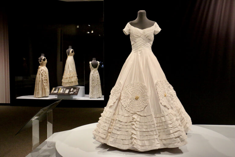 A replica of Jacqueline Kennedy's wedding dress on display at Winterthur