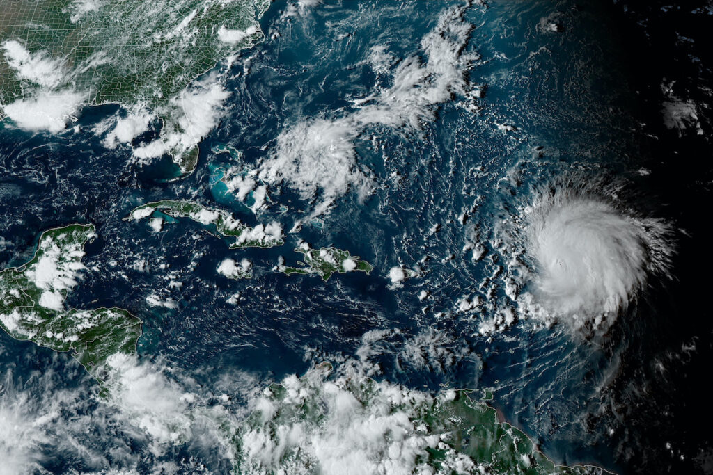 Tropical Weather Beast Mode This satellite image provided by the National Oceanographic and Atmospheric Administration shows Hurricane Lee, right, in the Atlantic Ocean on Friday, Sept. 8, 2023, at 4:50 p.m. EDT. Lee is rewriting old rules of meteorology, leaving experts astonished at how rapidly it grew into a goliath Category 5 hurricane.