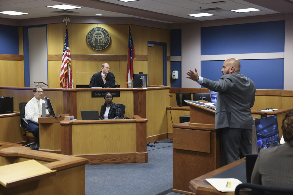 Georgia Election Indictment Attorney Scott Grubman, who is defending Kenneth Chesebro, argues before Fulton County Superior Judge Scott McAfee in Atlanta on Wednesday, Sept. 6, 2023.