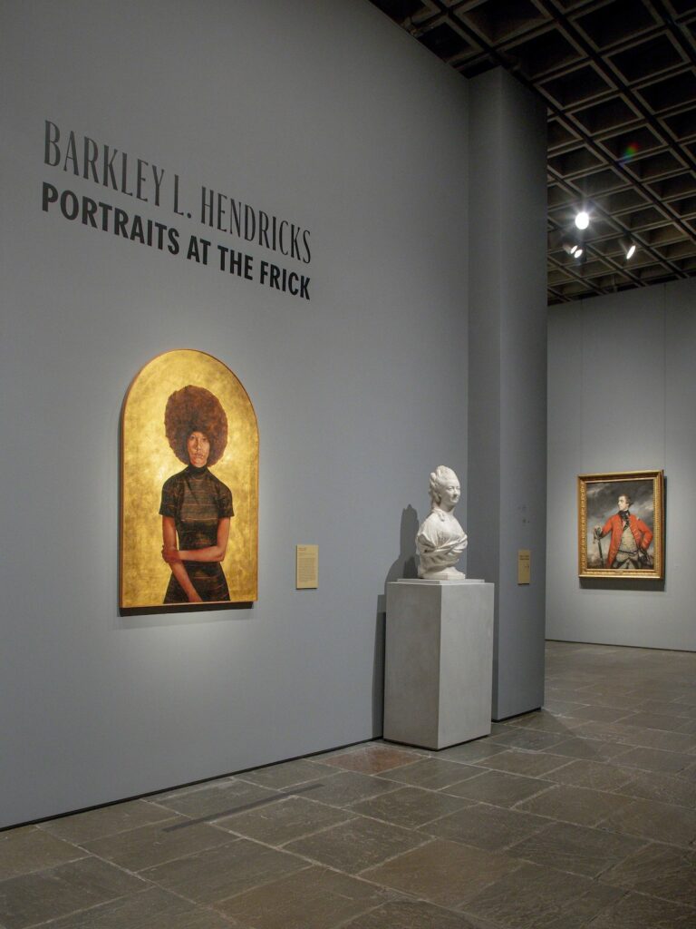 Artworks from the Barkley L. Hendricks exhibition are displayed on Monday, Sept. 18, 2023 at The Frick Madison in New York. Hendricks, who died in 2017, is the first artist of color to have a solo exhibit at the Frick. ''Barkley L. Hendricks: Portraits at the Frick'' is open now through Jan. 7, 2024.
