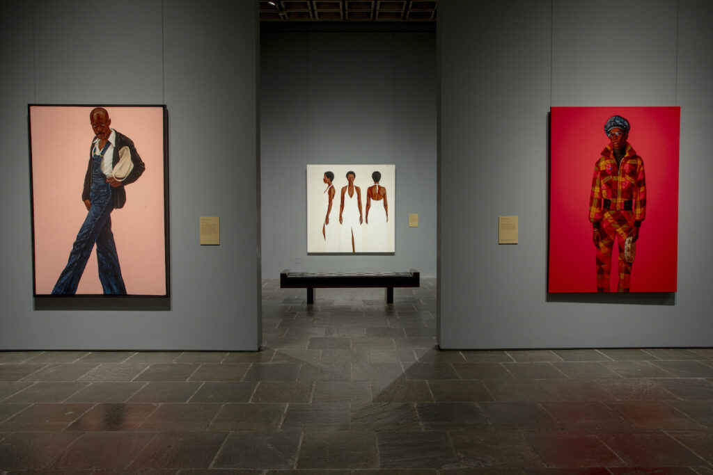 Art-Barkley Hendricks Artworks from the Barkley L. Hendricks exhibition are displayed on Monday, Sept. 18, 2023 at The Frick Madison in New York. Hendricks, who died in 2017, is the first artist of color to have a solo exhibit at the Frick. ''Barkley L. Hendricks: Portraits at the Frick'' is open now through Jan. 7, 2024.