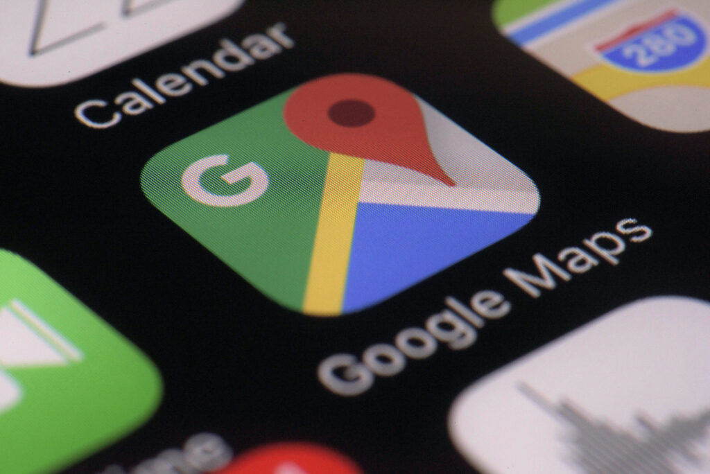 The Google Maps app is seen on a smartphone, March 22, 2017, in New York. On Tuesday, Sept. 19, 2023, the family of a North Carolina man who died after driving his car off a collapsed bridge while following Google Maps directions filed a lawsuit against the technology giant for negligence, claiming it had been informed of the collapse but failed to update its navigation system