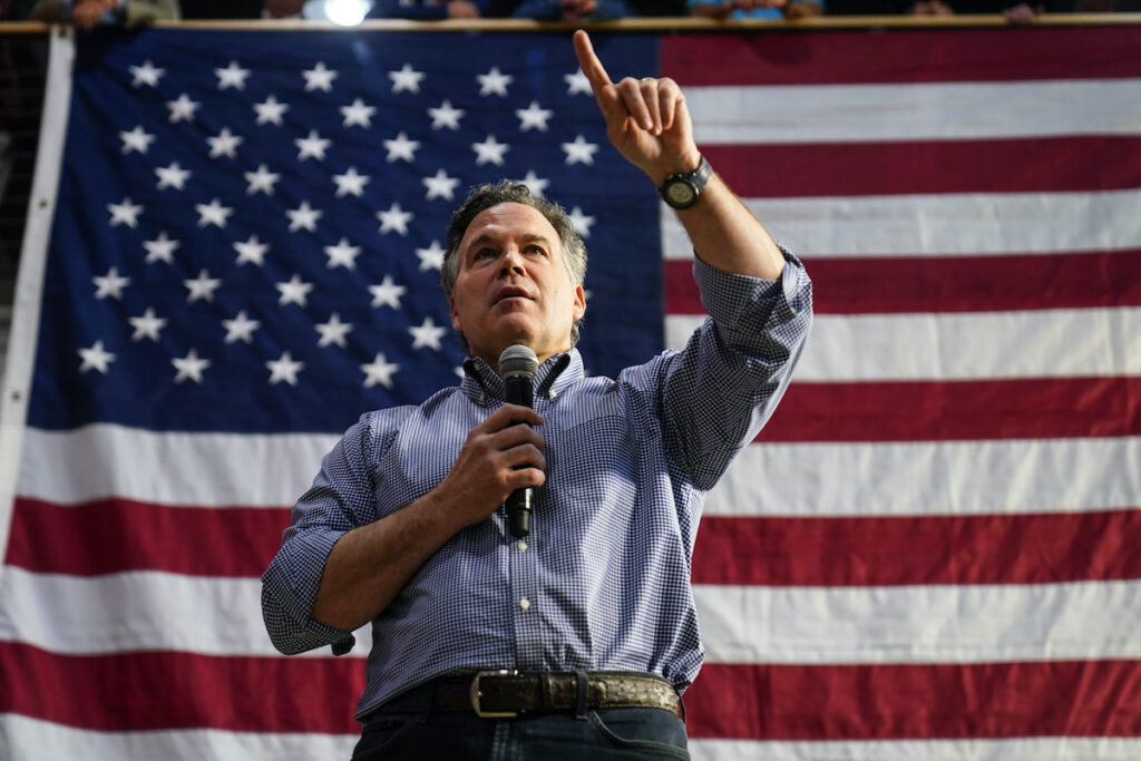 David McCormick speaks during a campaign stop in Lititz, Pa., on May 13, 2022.