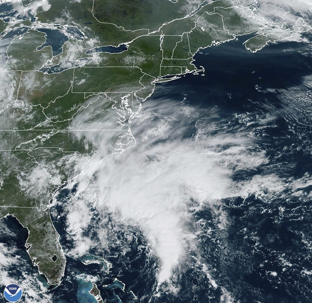 Tropical Weather This Thursday, Sept. 21, 2023, satellite image provided by the National Oceanic and Atmospheric Administration shows a potential tropical cyclone forming off the southeastern coast of the United States in the Atlantic Ocean