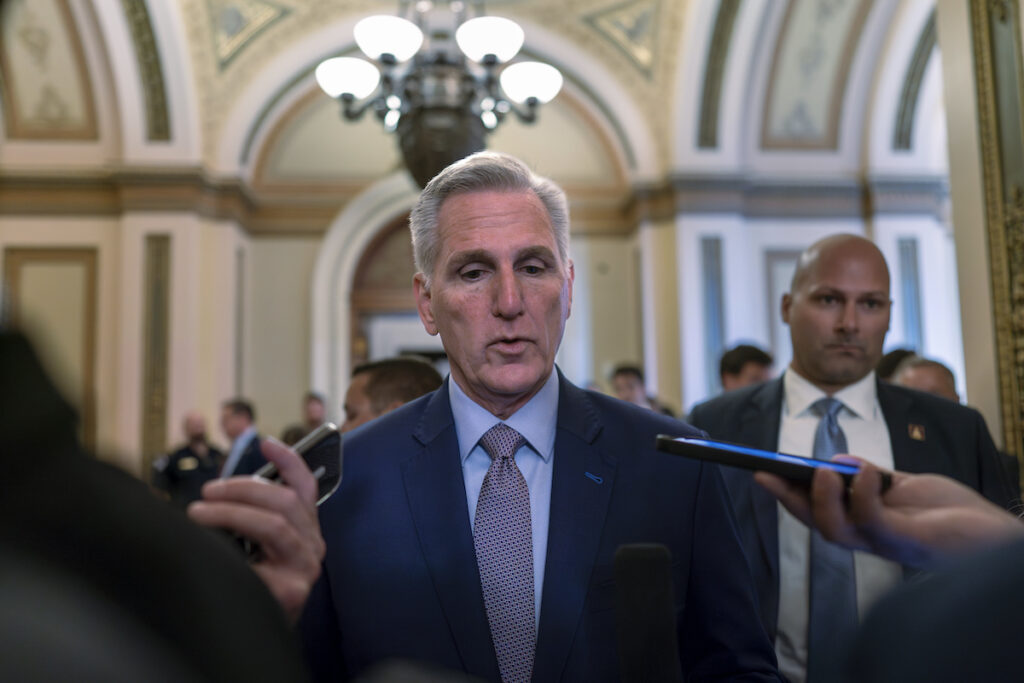 Speaker of the House Kevin McCarthy, R-Calif., leaves the chamber at the Capitol in Washington, Sept. 19, 2023.