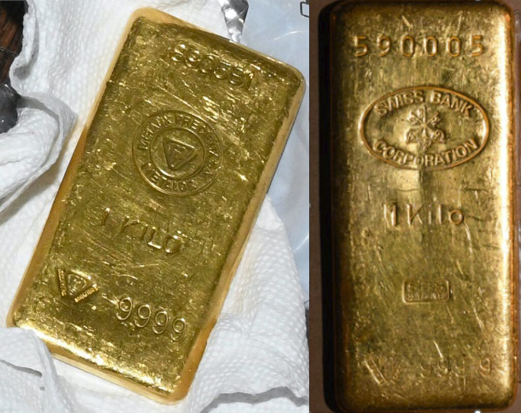 Two gold bars found during a search by federal agents of Sen. Bob Menendez's home and safe deposit box