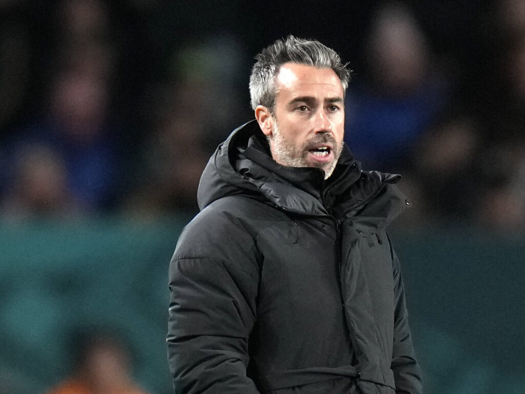 Jorge Vilda stands during the Women's World Cup semifinal soccer match between Sweden and Spain in Auckland, New Zealand, on Aug. 15. Spain's soccer federation announced Vilda's dismissal as coach of the women's national team on Tuesday