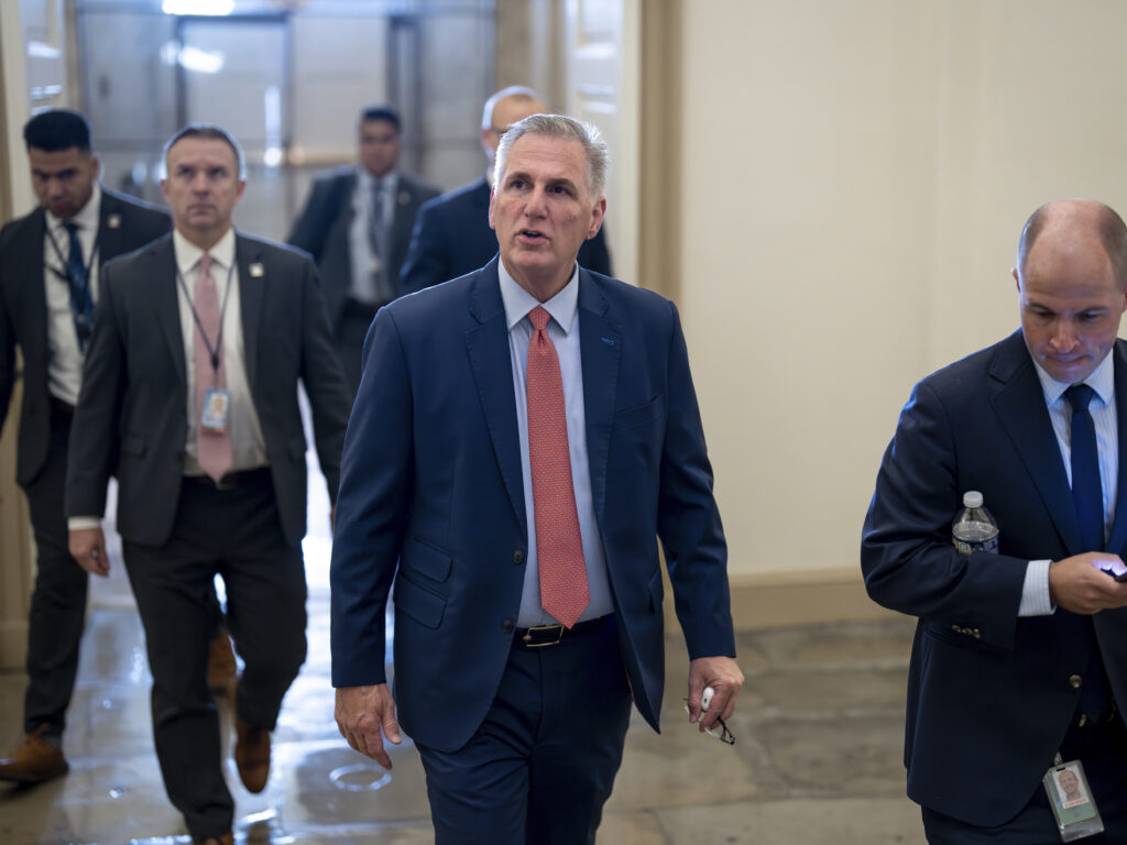 Speaker of the House Kevin McCarthy, R-Calif., arrives at the Capitol in Washington, early on Tuesday. Speaker of the House Kevin McCarthy, R-Calif., arrives at the Capitol in Washington, early on Tuesday