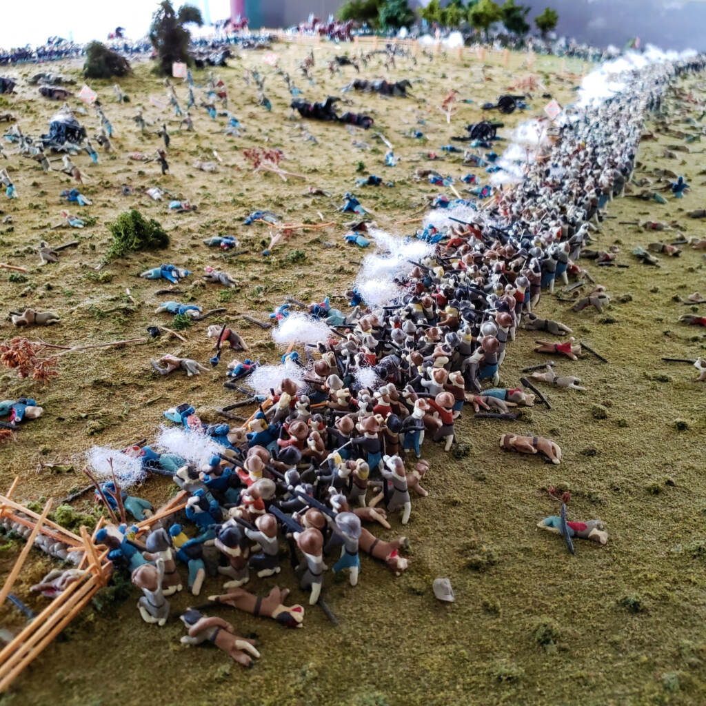 diorama of cilvil war reenactment with cats