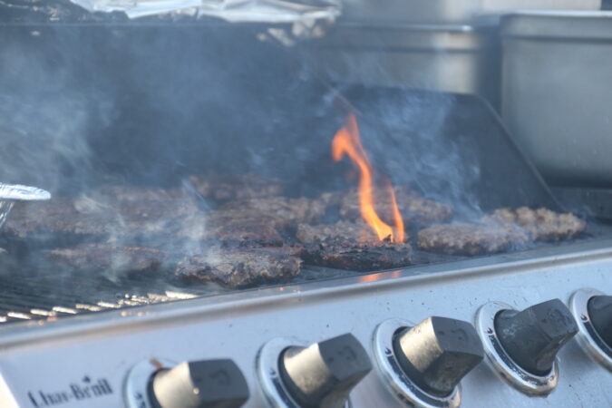 Flames on a grill