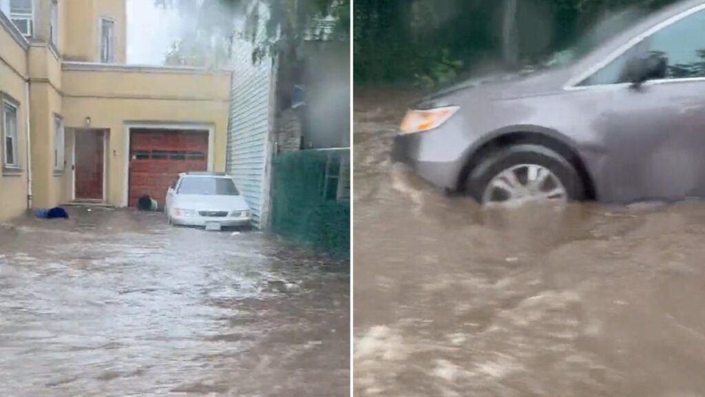 flooding-nj-nyc Cars are trapped in flooded water
