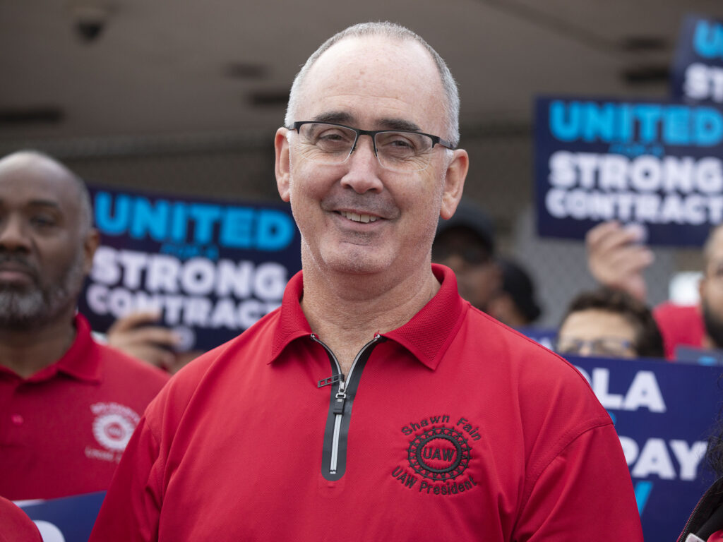 UAW President Shawn Fain visits Stellantis workers at the Stellantis Sterling Heights Assembly Plant