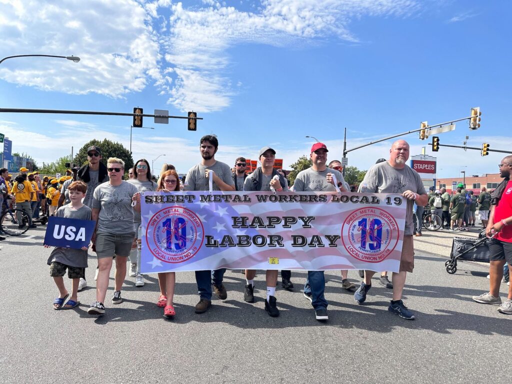 Workers marching in parade