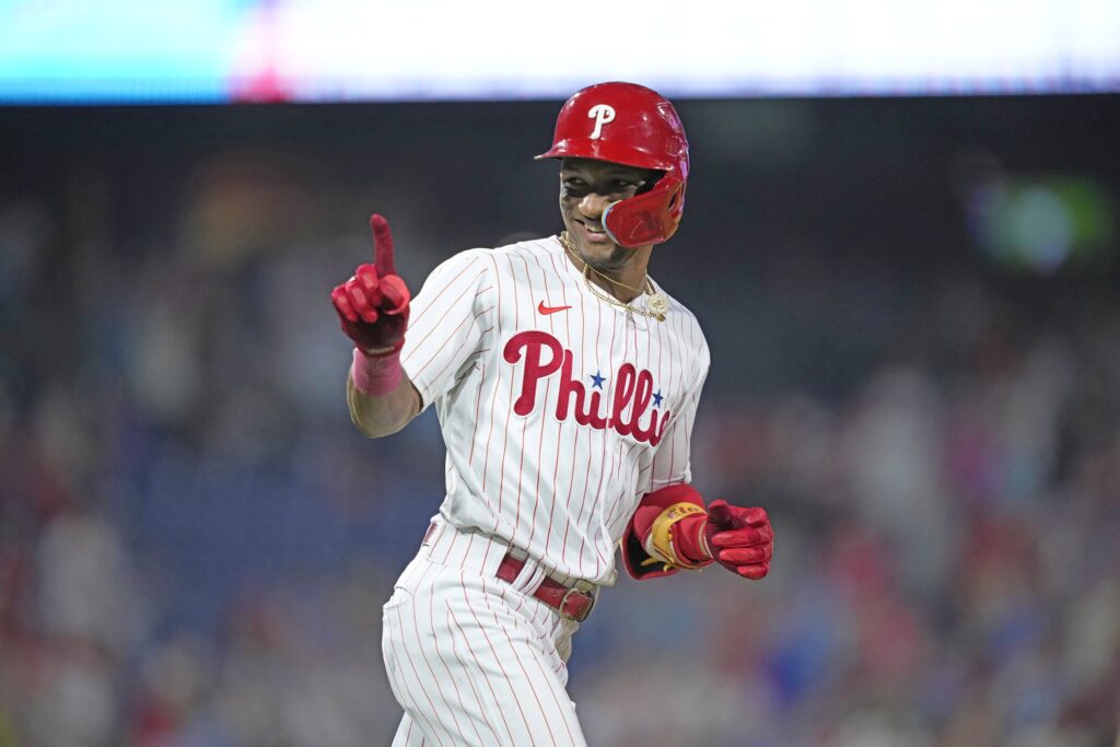 phillies-johanrojas-2-scaled Philadelphia Phillies' Johan Rojas reacts after a home run during a baseball game, Friday, Aug. 11, 2023, in Philadelphia. (AP Photo/Matt Slocum)
