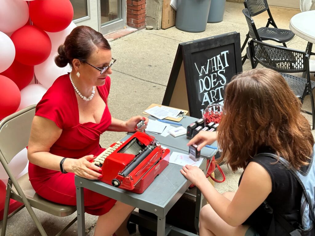 uarts-sheryloring-postcards-10 (1) UArts Dean of Arts Sheryl Oring used a vintage Royal typewriter to ask incoming students ''What does art mean to you?''