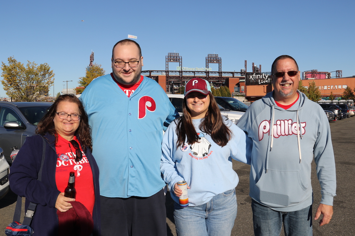 The Winkis family was stoked to watch Game 6 of the NLCS on Monday and have been huge ''Phanatics'' for decades. (Cory Sharber/WHYY)