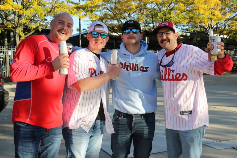 Thousands packed the South Philadelphia Sports Complex ahead of Game 6 of the National League Championship Series on Oct. 23, 2023. (Cory Sharber/WHYY)