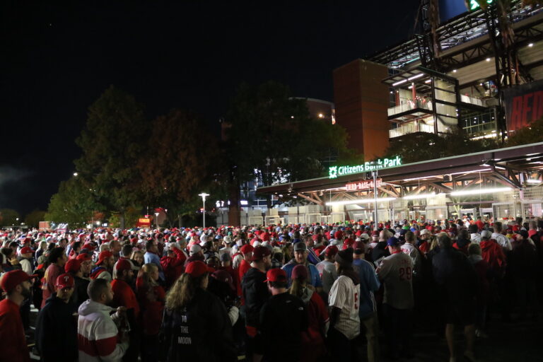 Thousands made their way through the gates to see if the Phillies would make a second straight trip to the World Series on Tuesday. (Cory Sharber/WHYY)