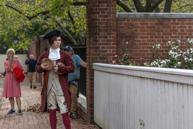 A young Benjamin Franklin see his future wife, Deborah Read Franklin, during a re-enactment of Franklin’s arrival to Philadelphia