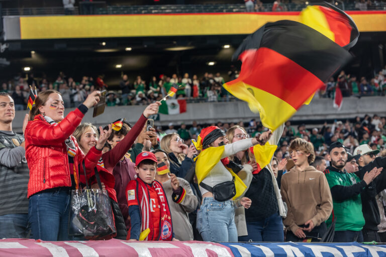 Fans of Germany’s National Team waved flags at Lincoln Financial Field in Philadelphia on Oct. 17, 2023.