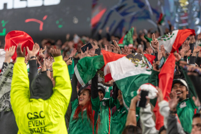 Fans are seen cheering at the Mexico-Germany match at Lincoln Financial Field