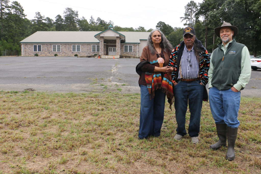 Tyrese Gould Jacinto and her father, Chief Mark Gould, of the Native American Advancement Corporation, acquired a church and 63 acres of land in Salem County with the help of Rob Ferber (right) of the New Jersey Conservation Foundation.