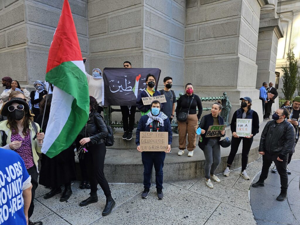 20231019_095638 Pro-Palestine demonstrators protest outside Philadelphia City Hall on Thursday Oct. 19.