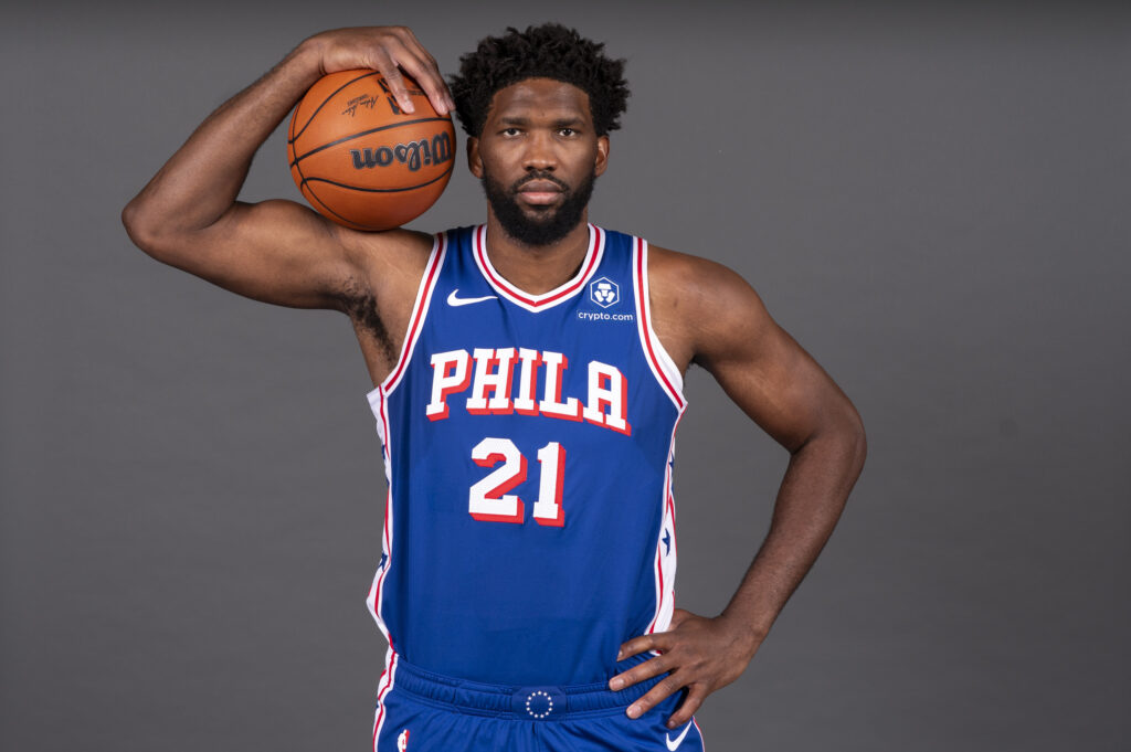 Media Day 76ers Basketball Philadelphia 76ers' Joel Embiid poses for a photograph during media day at the NBA basketball team's practice facility, Monday, Oct. 2, 2023, in Camden, N.J.
