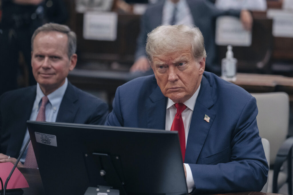 Trump Fraud Lawsuit Former President Donald Trump listens during his civil fraud trial at the State Supreme Court building in New York, Wednesday, Oct. 4, 2023.