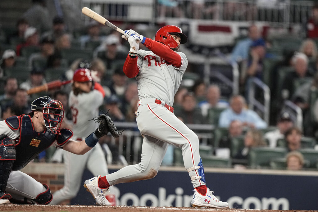 Philadelphia Phillies designated hitter Bryce Harper hits a homerun