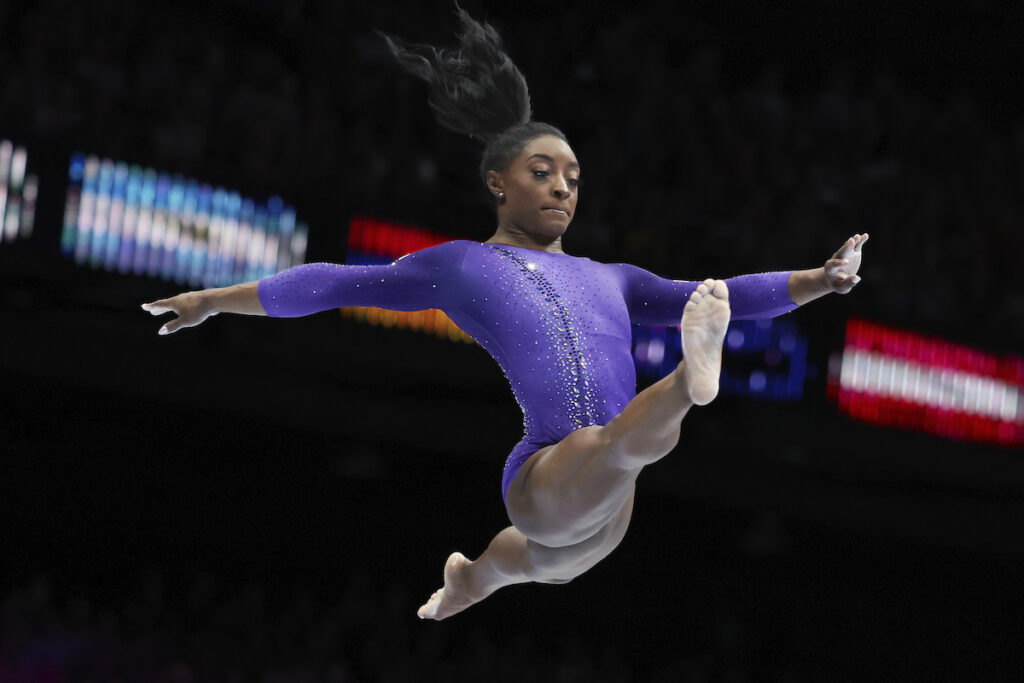 APTOPIX Belgium Gymnastics World United States' Simone Biles competes on the beam during the apparatus finals at the Artistic Gymnastics World Championships in Antwerp, Belgium, Sunday, Oct. 8, 2023.