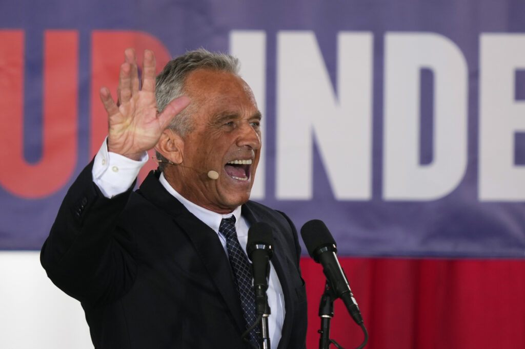 Robert F. Kennedy, Jr. Presidential candidate Robert F. Kennedy, Jr. waves after speaking during a campaign event at Independence Mall, Monday, Oct. 9, 2023, in Philadelphia.