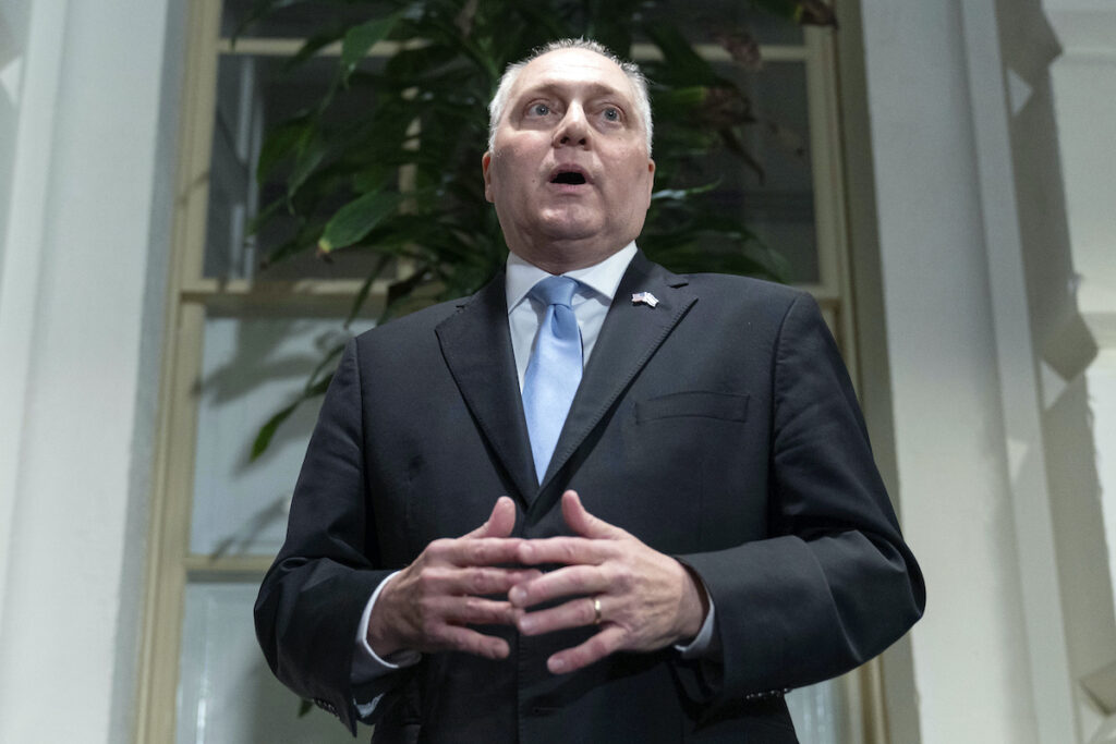Steve Scalise House Majority Leader Steve Scalise of La., talks to reporters as he announces he is ending his campaign to be the next House speaker after a Republican meeting at the Capitol in Washington, Thursday, Oct. 12, 2023.