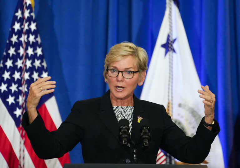 File photo: Energy Secretary Jennifer Granholm speaks at McKinstry Aug. 15, 2023, in Seattle.