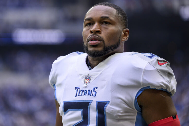 Tennessee Titans safety Kevin Byard (31) on the sidelines during an NFL football game against the Indianapolis Colts, Oct. 8, 2023, in Indianapolis.