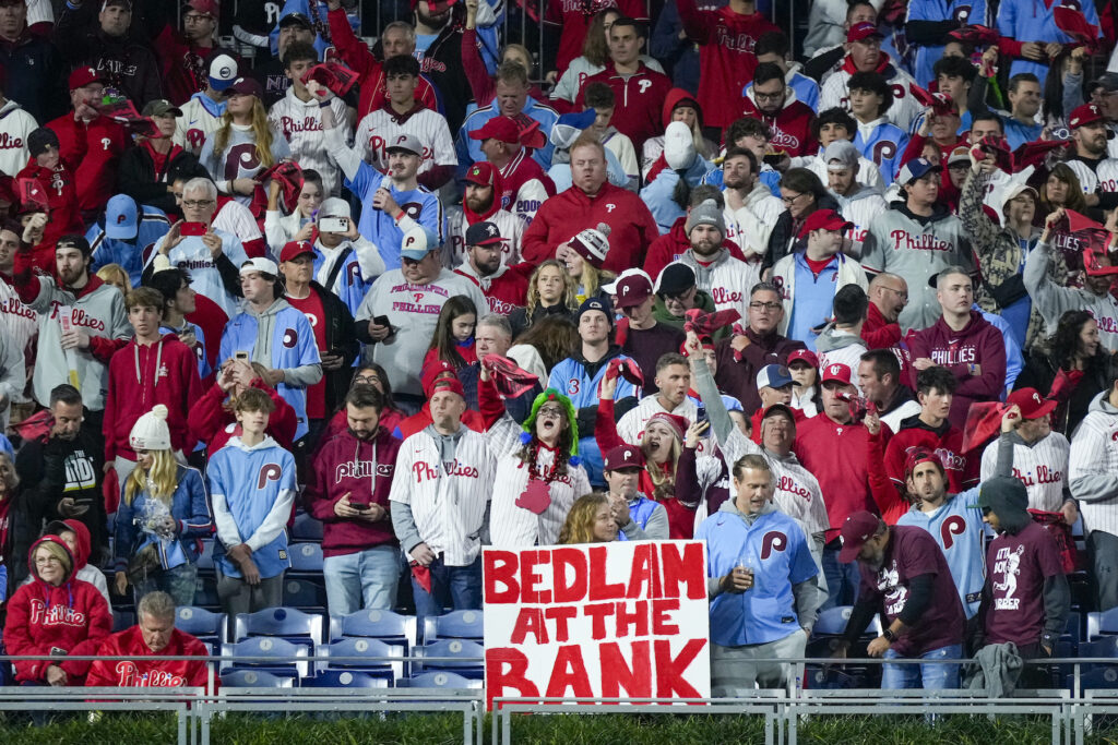 Phillies fans watching the game in the stadium.