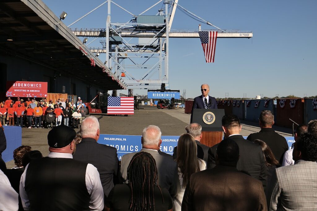 biden-hydrogen-hubs-1 President Joe Biden speaks at the Tioga Marine Terminal in Philadelphia