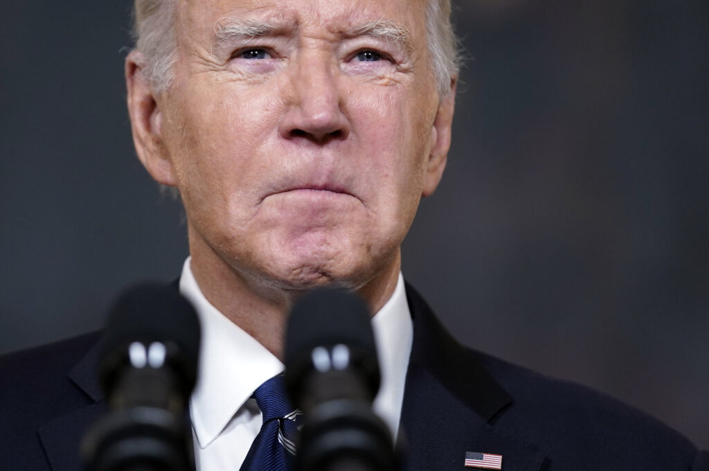 President Biden is pictured at the White House on Oct. 10, giving remarks about the attack by Hamas on Israel. President Biden is pictured at the White House on Oct. 10, giving remarks about the attack by Hamas on Israel.